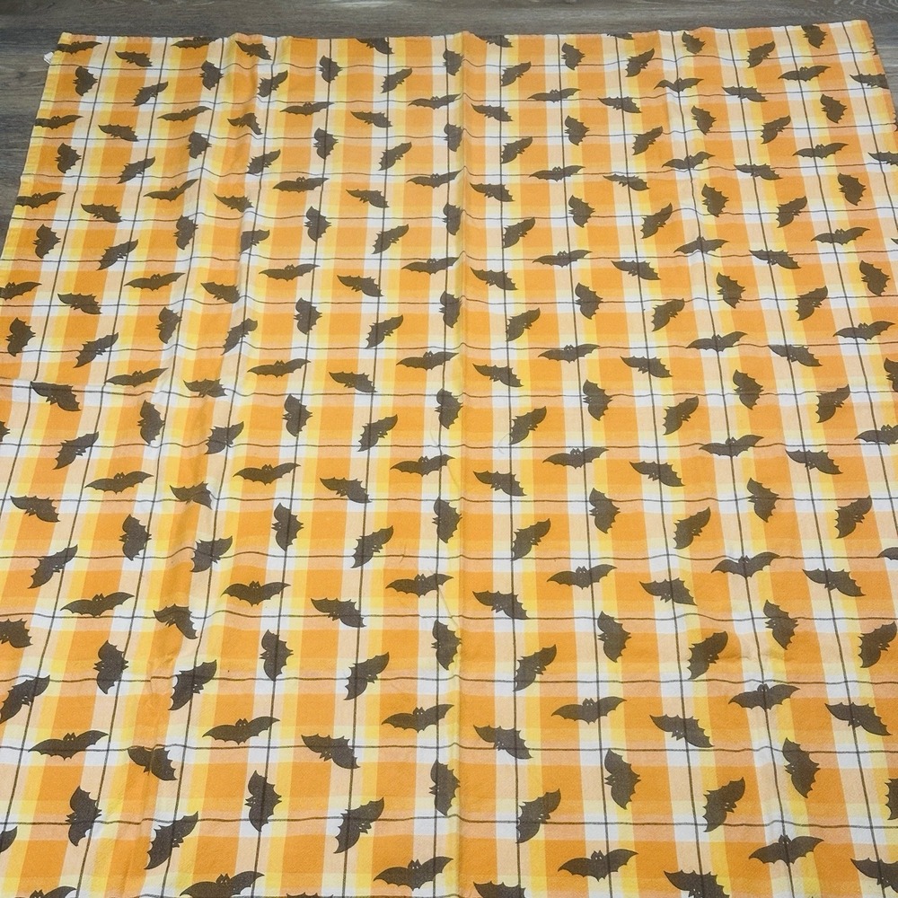 Avon Tablecloth 60 x 48 Orange White Black Plaid with Bats - Halloween
